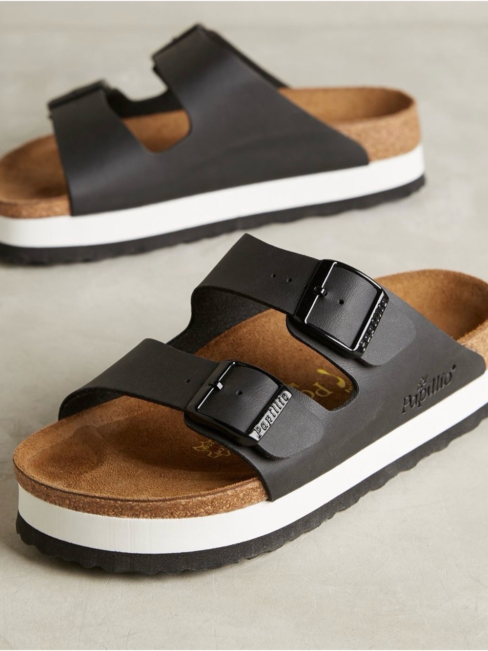 Sold out Black Matte Gizeh Papillio Two-Strap Platform Sandals - worn 3 times